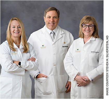 Dr. Silverstein with his associates Amber B. Troyer, OD (left), and Lynn M. Gaston, OD (right).