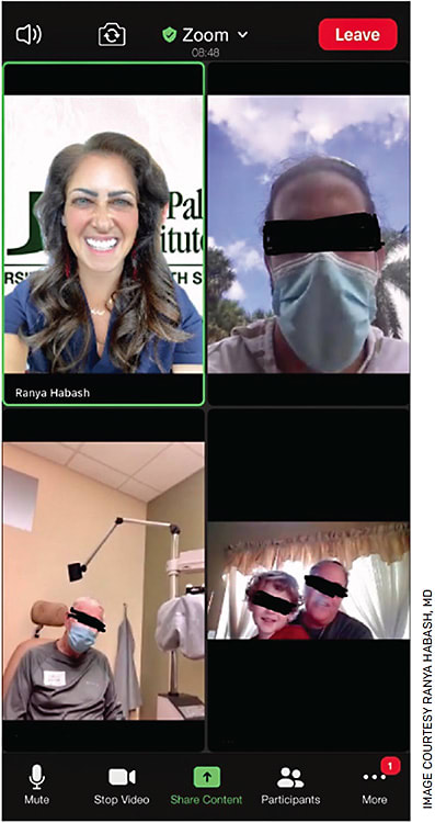 FIGURE. Video visits can include ophthalmologists, patients, family/caretakers and scribes.