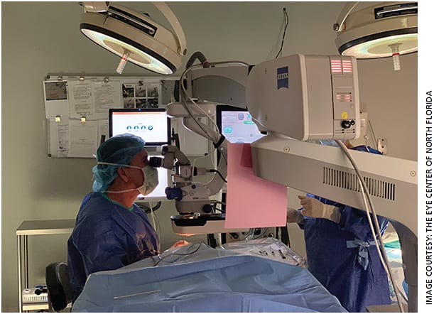 Ophthalmologists at The Eye Center of North Florida perform postoperative treatment on a patient.