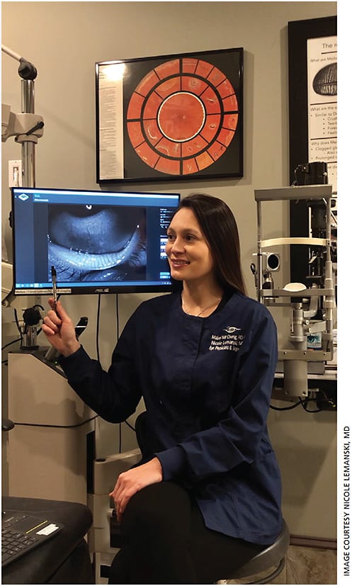 Figure 2. Nicole Lemanski, MD, uses meibography results (Meibox, Box Medical Solutions) to educate patients.