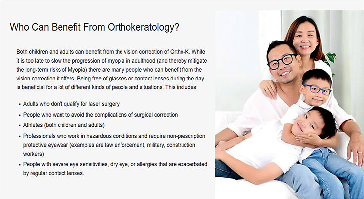 This marketing piece identifies patients who can benefit from ortho-k.