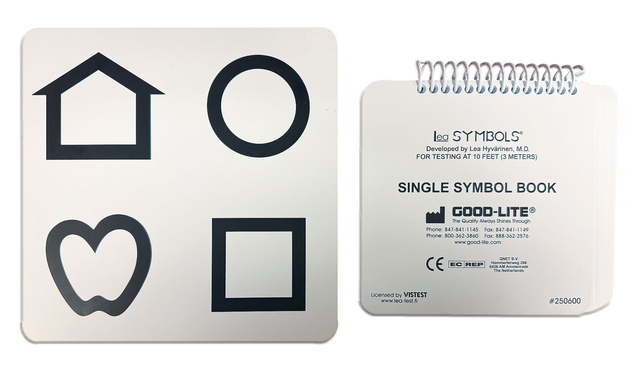 Lea cards, shown here, are an effective tool for testing the toddler’s visual acuity. (Photo courtesy: Dr. Marc Taub)
