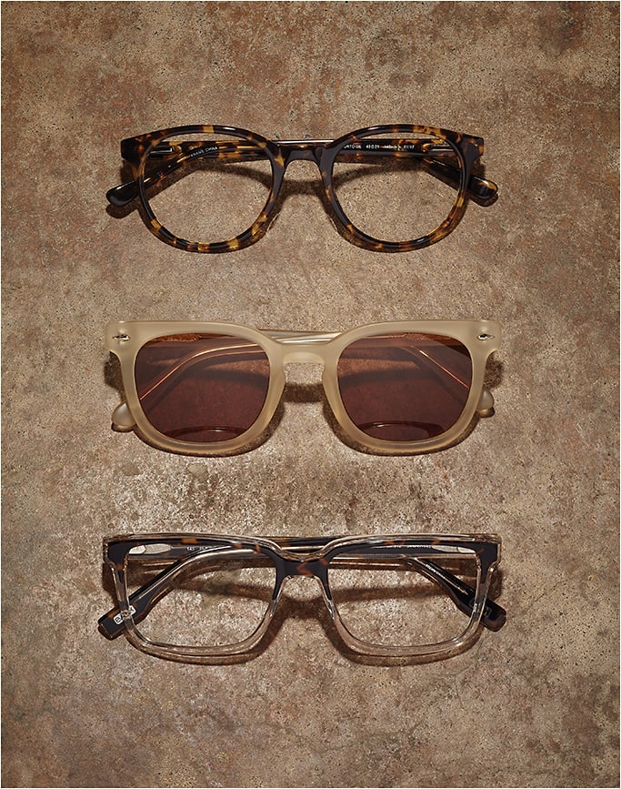 CREME DE LA CREME (from top):
JOE by Joseph Abboud style JOE4059 from Altair Eyewear offers durability and comfort with a
hard-density cellulose acetate build and spring hinges.
Zac Posen model Cooper from Kenmark Eyewear is a striking sepia-toned retro look, shown in cream crystal matte.
EVATIK style E-9155 from WestGroupe delivers a signature square silhouette with a subtle dropped bridge.