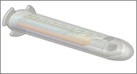 Figure 4. QSmart device (Qura) for continuous IOP monitoring. The sensor resides in the anterior chamber while the tail anchors into the suprachoroidal space. Image courtesy of Qura.
