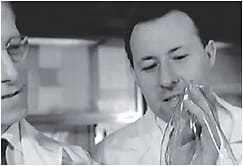 Figure 2. Dr. Otto Wichterle and Dr. Drahoslav Lim with their new hydrophilic gel poly(2-hydroxyethyl methacrylate) (pHEMA) (circa 1952). Images provided with permission from the Wichterle Family and The Contact Lens Museum
