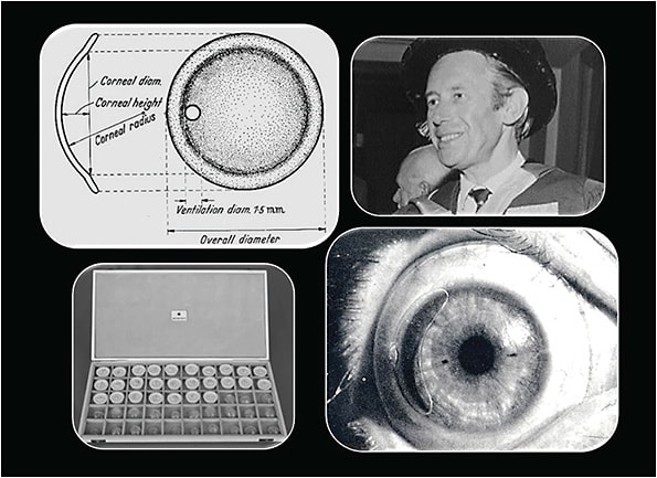 Figure 1. Norman Bier and his patent on the “ventilation” of contact lenses.