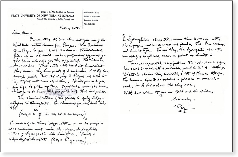 Figure 1. The historic Ewell letter from Dr. Raymond Ewell to his brother David.Image courtesy of Contact Lens Museum in Forest Grove, OR