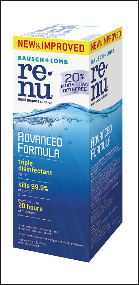 Bausch + Lomb’s Renu Advanced Formula has a triple disinfectant system and two surfactants, which the company says helps to provide excellent lens cleaning and all-day comfort. The new formula has replaced the previous solutions in the Renu line — Renu Sensitive and Renu Fresh — and is now the only Renu solution on the market.