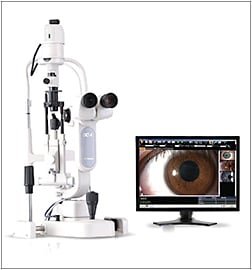 Topcon’s SL-D301 can be upgraded to a digital photographic slit lamp with the addition of a DC-4 Digital Camera.