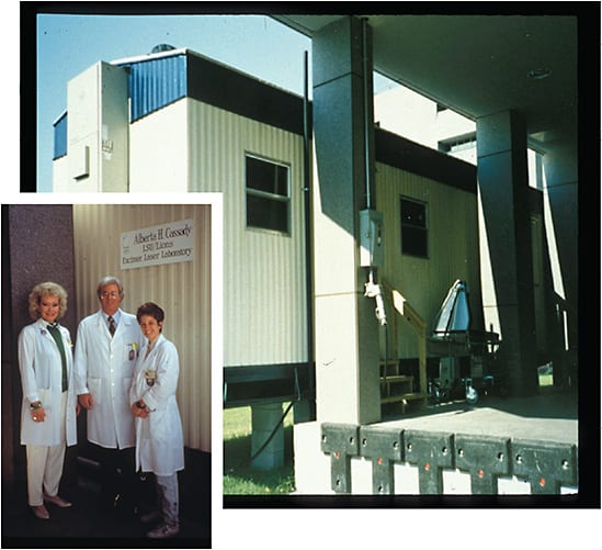 Above: The infamous trailer where Dr. McDonald and team (inset) performed PRK. Note the name of the trailer.IMAGE COURTESY MARGUERITE MCDONALD, MD