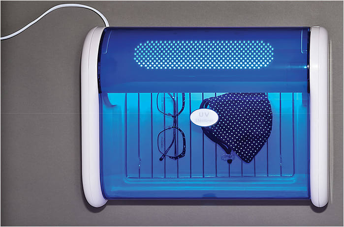 1 UV STERILIZER: While soap and water are effective, frames are going through the wringer with constant washing. Give them a break and ensure microscopic disinfecting in just 20 to 30 minutes with a tabletop UV sterilizer. The most delicate of frames, even with leather and crystals, can be safely purged of bacteria, viruses, and microorganisms. Cleans up to 15 frames at once, and also cleans handheld tools, masks, and cases.&amp;#xD;&amp;#xA;Pictured: De Rigo UV Sterilizer.