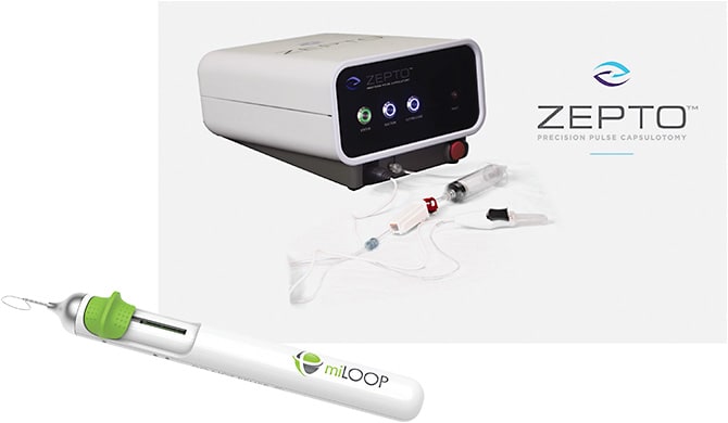 miLoop (Iantech, left) and Zepto (Mynosys) are two of the latest FDA-approved devices for cataract surgery.