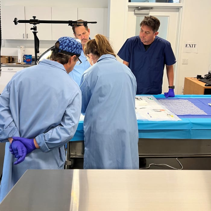 Dr. Buehler and the Osheru team testing a prototype of the Ziplyft device in a cadaver lab.