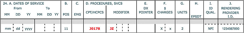 FIGURE 2. Sample claim form indicating “zero” units of drug were discarded/wasted.