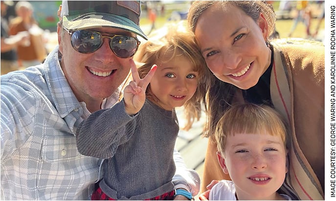 George O. Waring IV, MD, left, and Karolinne M. Rocha, MD, right, with their children, Maia and George V