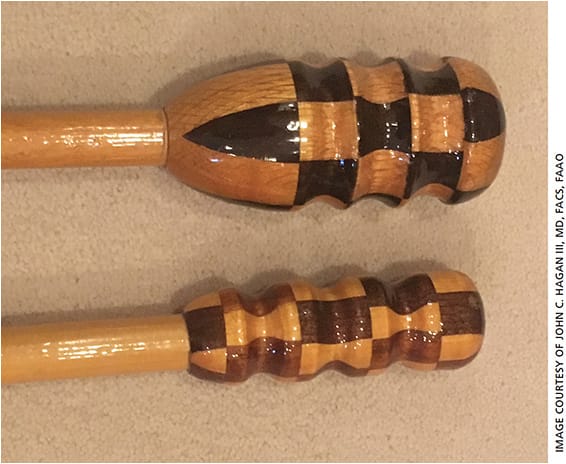 Dr. Hagan’s first IOL patient made these two canes as a “thank you” for his cataract surgery.