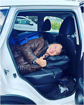 In order for Dr. Chynn to fit himself and the 5,000 units of BloodStop into the car to make the 5-hour trek to Lutsk, he needed to put his legs into the trunk. Image courtesy: Andriy Kornienko