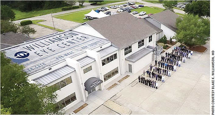 Aerial view of the Williamson Eye Center team outside their ASC in Baton Rouge, Louisiana.