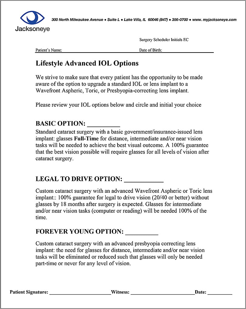 Figure 2. A special lifestyle consent used in addition to the general cataract consent.