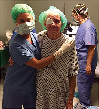 Dr. Becker with a cataract surgery patient, treated during an international mission trip.