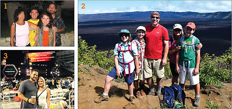 1: The Tannen family in Turkey. 2: Dr. Allison and family after a 4 mile hike in the Galápagos Islands. 3: Dr. Press and wife, Sarah.