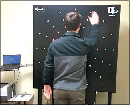 Raised targets on DynaVision D2 give athletes tactile feedback when they depress each target.
Courtesy of Active Evolution Studios