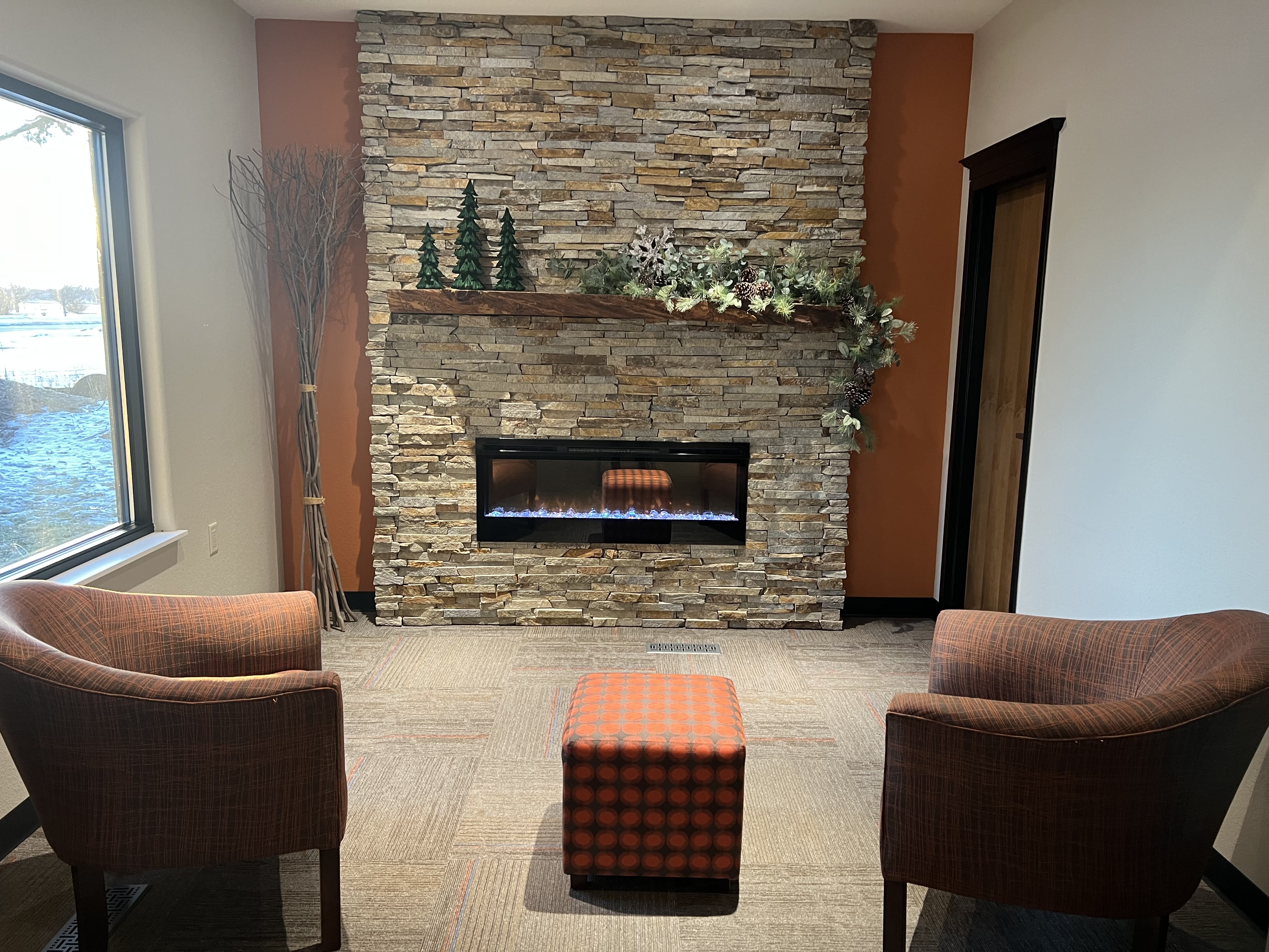 During a recent remodel, we tried to create a calming atmosphere by adding a fireplace to create a feeling of peace and coziness.