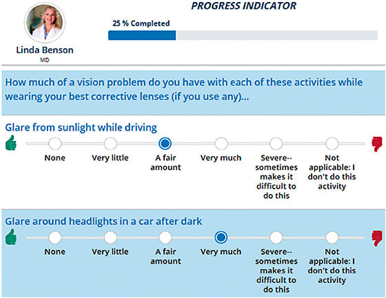 Figure 1. MDbackline uses a simple interface with questions written at a 5th grade level to assess patient challenges and visual preferences.