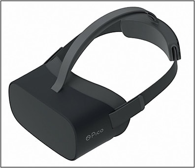 Figure 2. the VisuALL VR device (Olleyes) vision care testing platform. The VR headset can measure visual acuity (near and far), color vision, and contrast sensitivity.