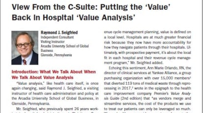 View From the C-Suite: Putting the ‘Value’ Back in Hospital ‘Value Analysis’