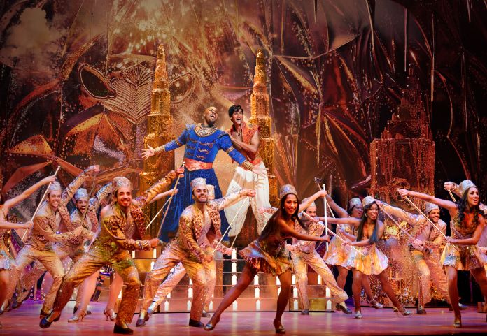Michael James Scott (Genie) and Michael Maliakel (Aladdin) in Aladdin on Broadway_photo by Matthew Murphy_(c) Disney