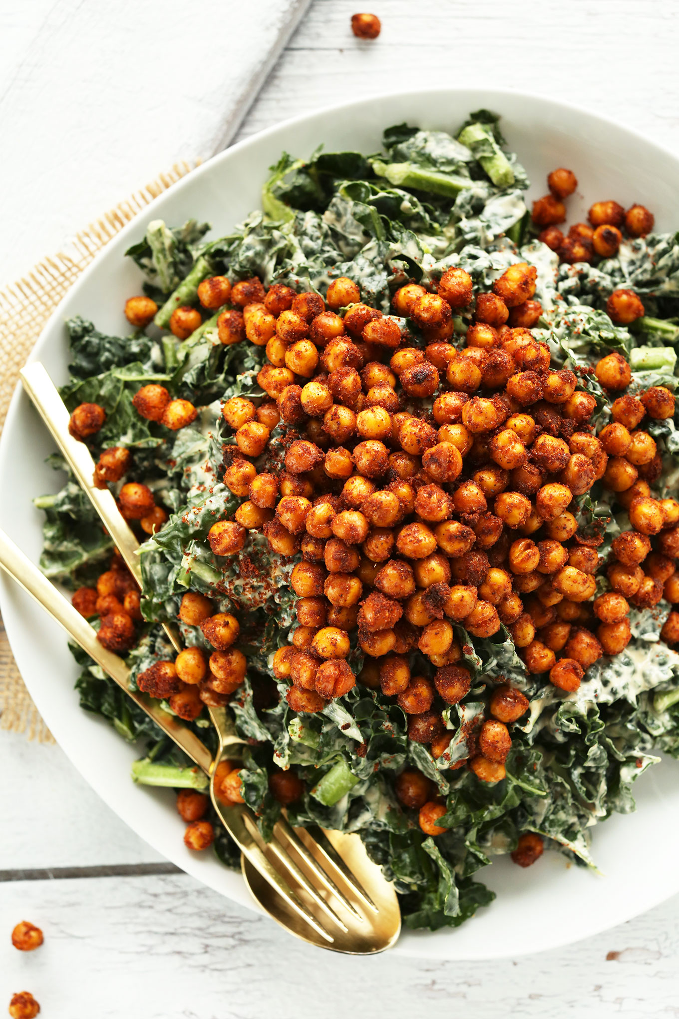Crispy Chickpea Kale Salad with Yogurt Dressing