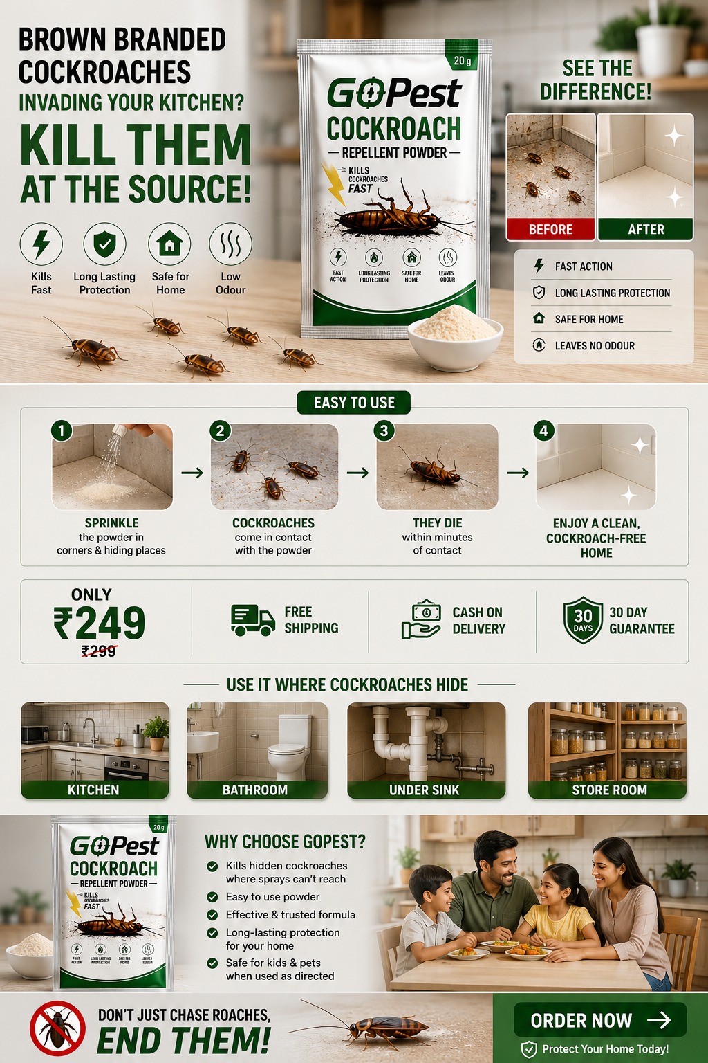 GoPest Cockroach Repellent Powder 20g – Fast Acting Cockroach Killer for Home & Kitchen A+ Content banner 1