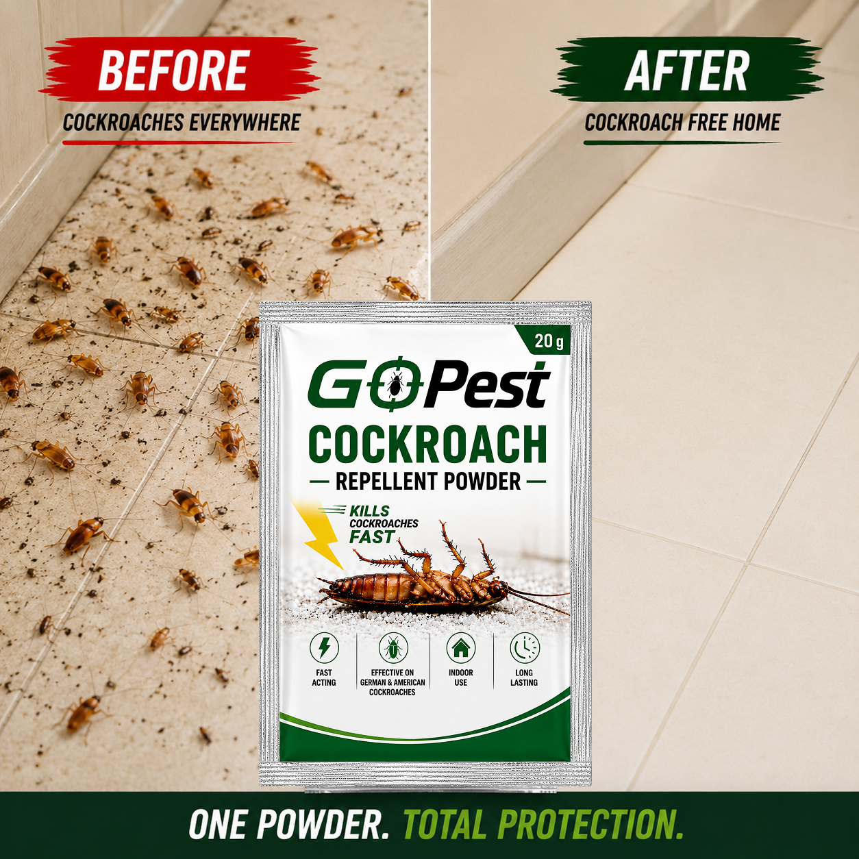 GoPest Cockroach Repellent Powder 20g – Fast Acting Cockroach Killer for Home & Kitchen A+ Content banner 2