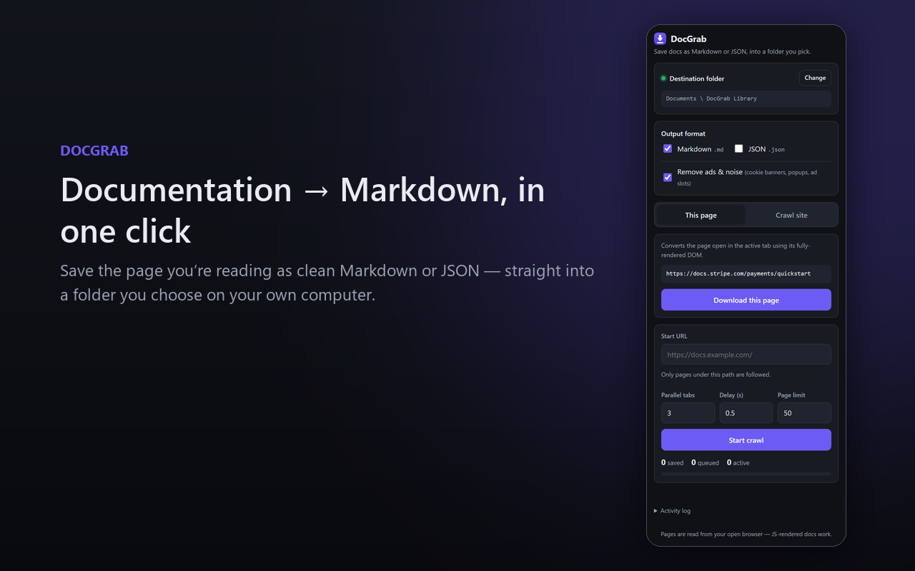 DocGrab extension screen