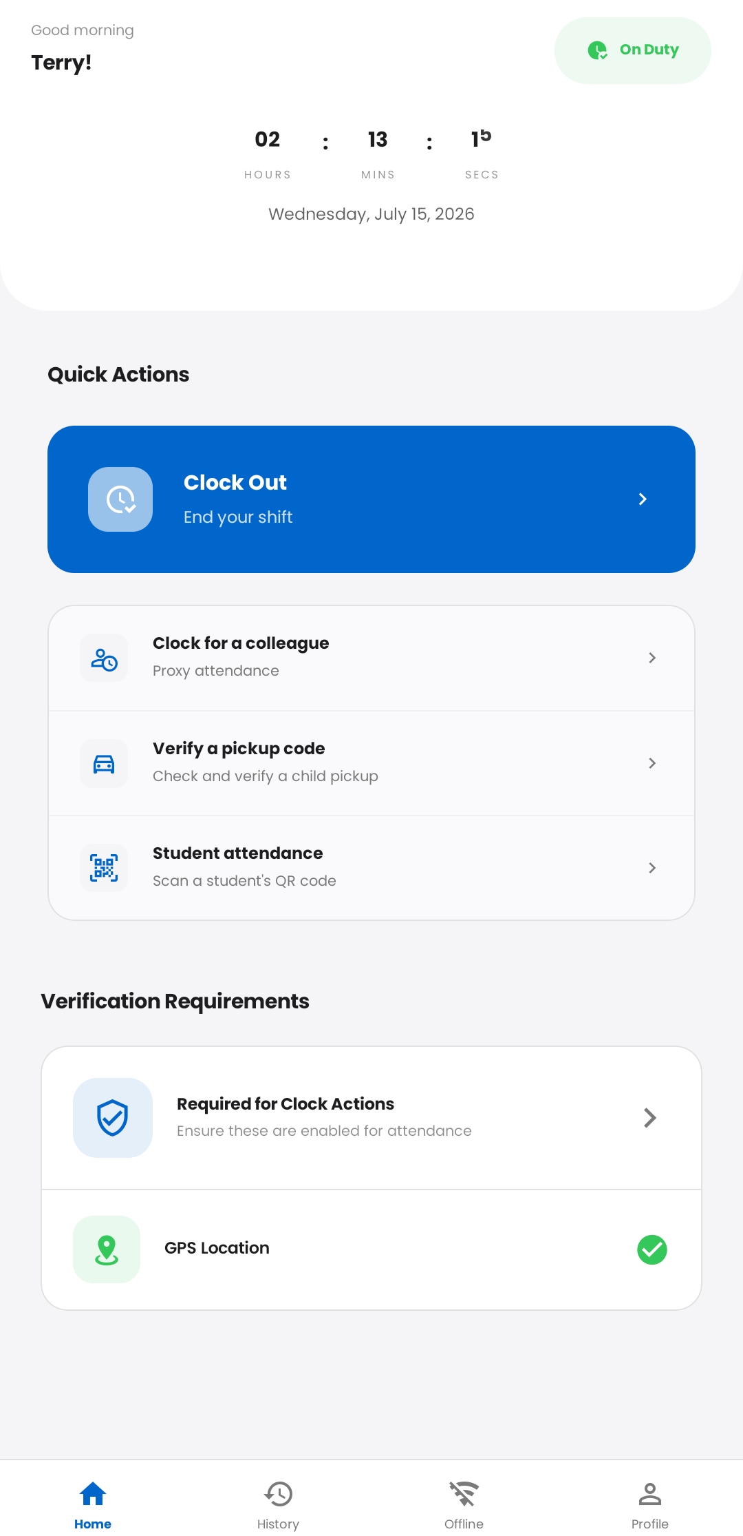Clockee app screen