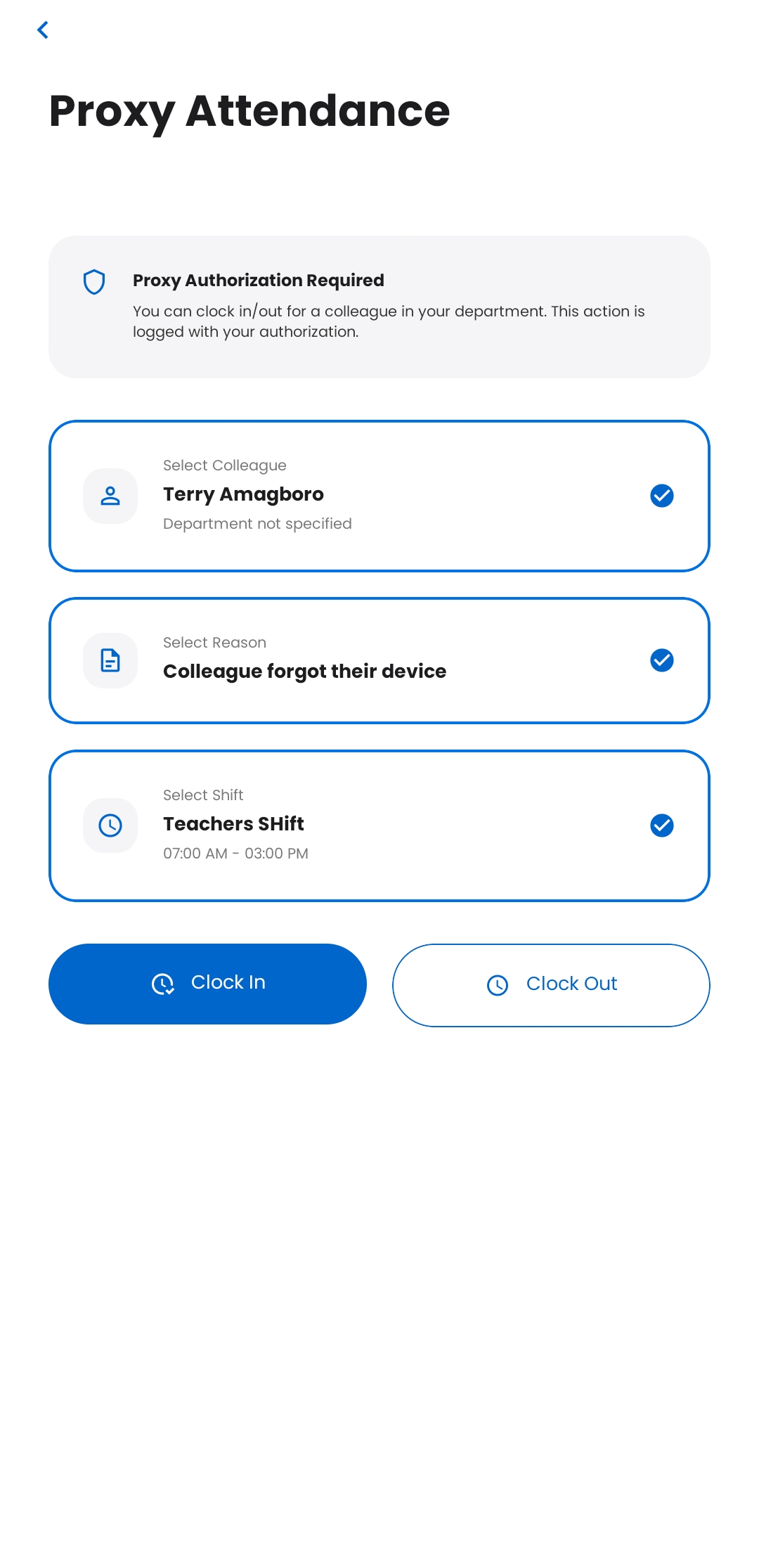 Clockee app screen