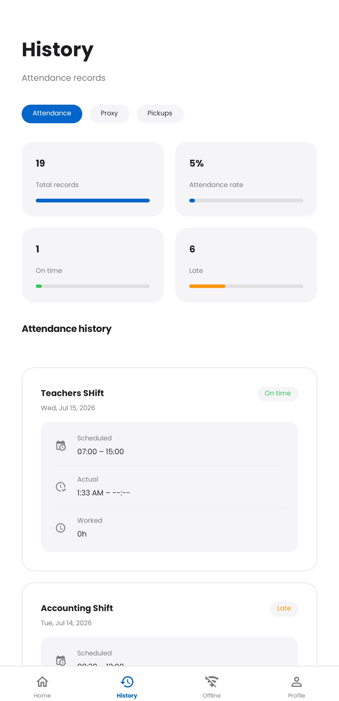 Clockee app screen
