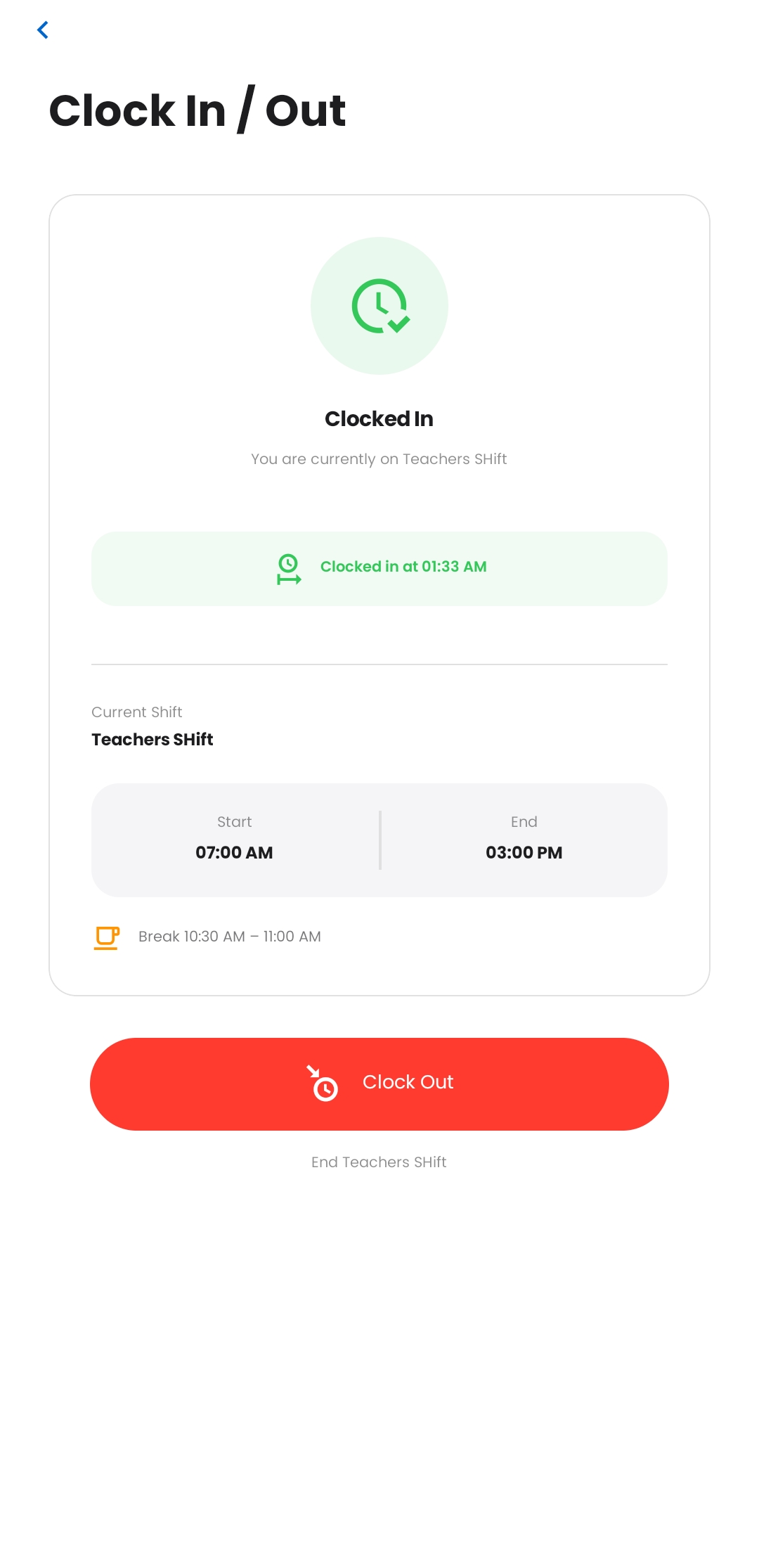 Clockee app screen