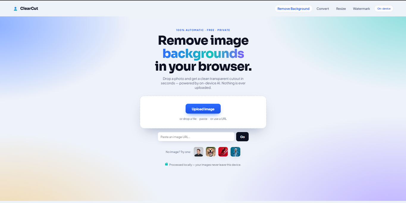ClearCut image tool screen