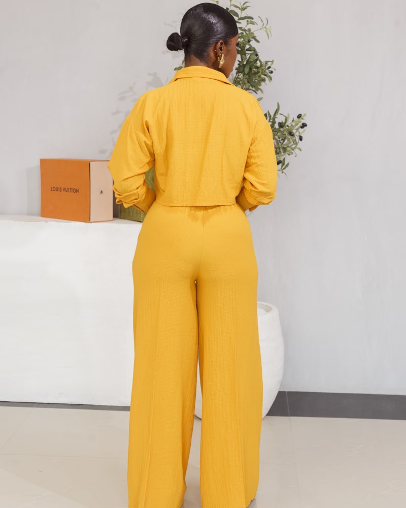 Chic Yellow Crop Shirt With Palazzo Pant