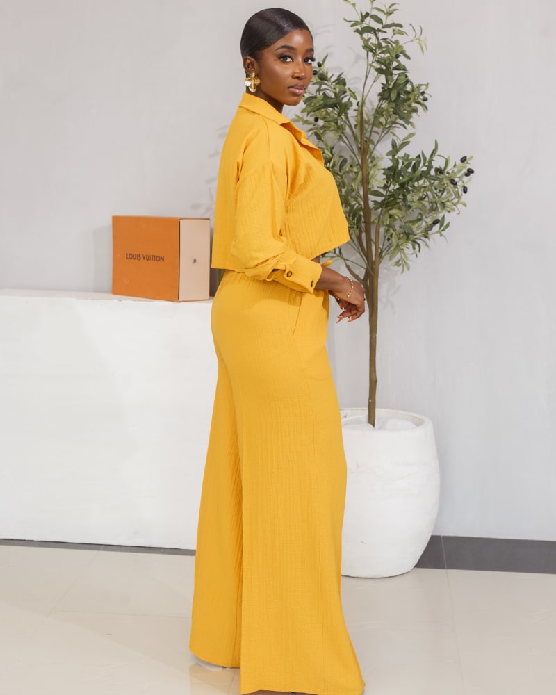 Chic Yellow Crop Shirt With Palazzo Pant