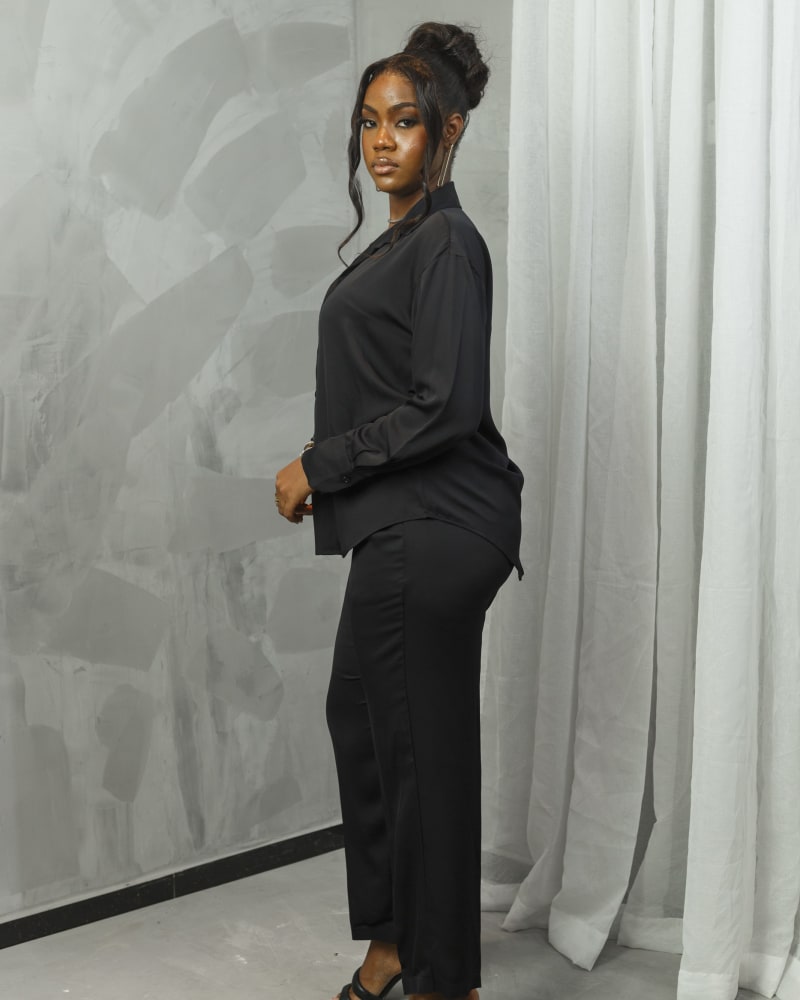 Black Silk Long Sleeve and Ankle-length Two-piece