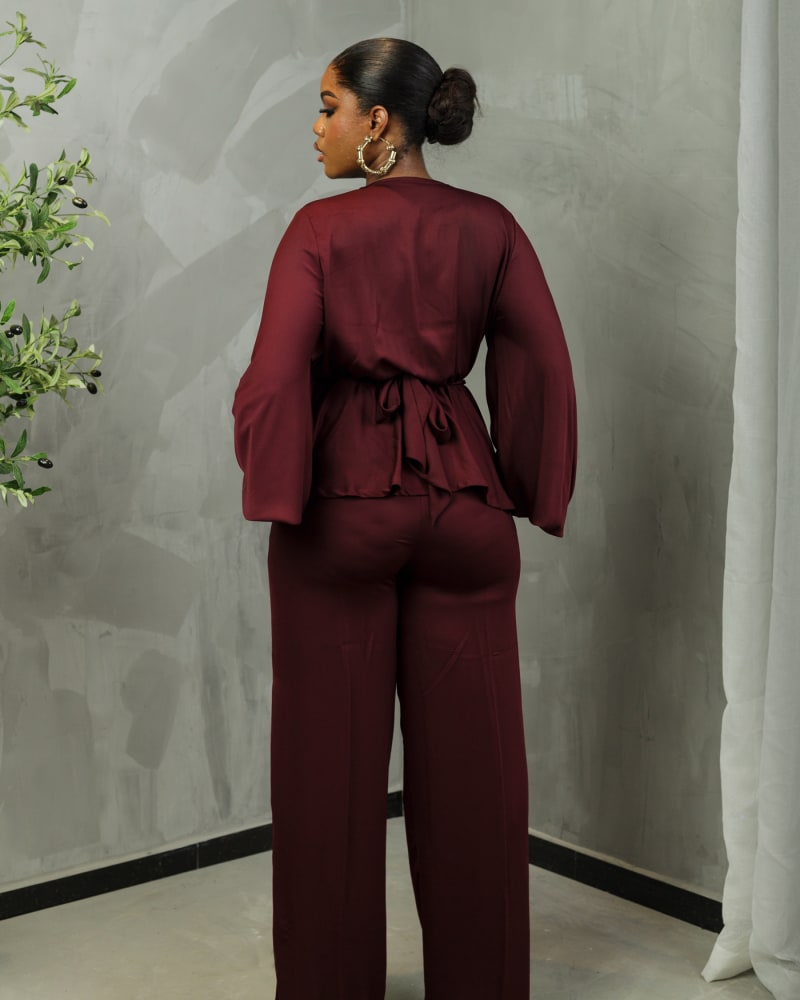 Maroon Wrap Peplum Top with Pant