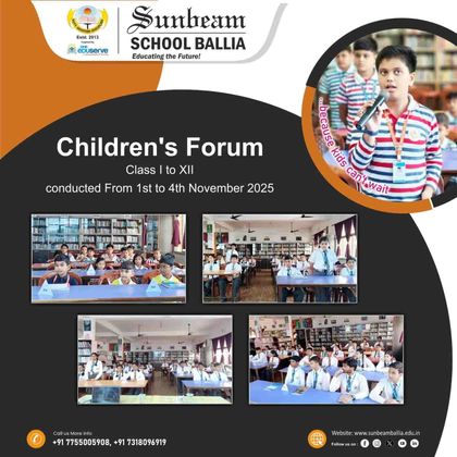 Sunbeam School Ballia's published notice poster — the Children’s Forum for Classes I to XII