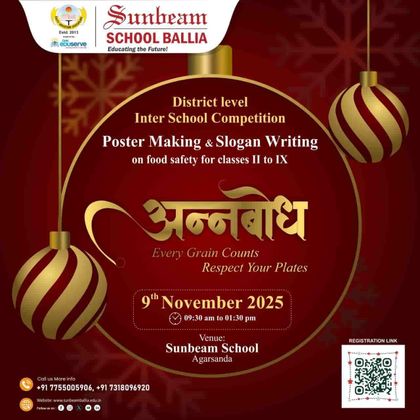 Sunbeam School Ballia's published notice poster — Annabodh, a district-level inter-school poster making and slogan writing competition on food safety