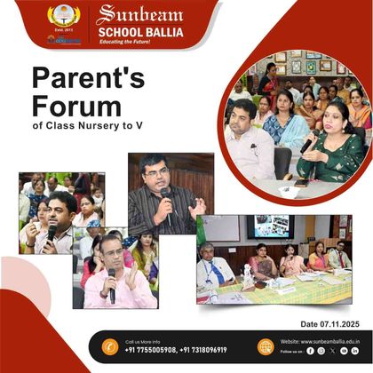 Sunbeam School Ballia's published notice poster — the Parent’s Forum for classes Nursery to V