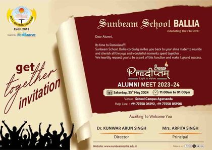 Sunbeam School Ballia's published notice poster — the Pradiptam — Light to Vision alumni meet invitation for 2023-24