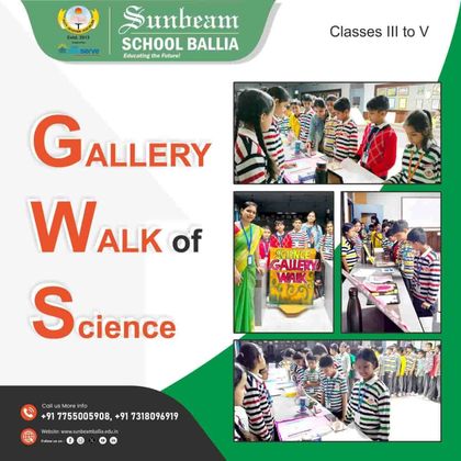 Sunbeam School Ballia's published notice poster — the Gallery Walk of Science for Classes III to V