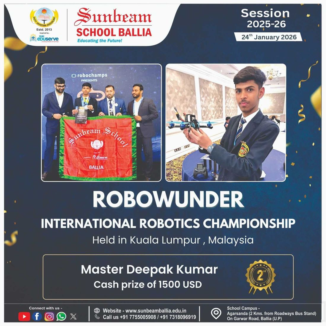 The school’s RoboWunder International Robotics Championship award graphic.